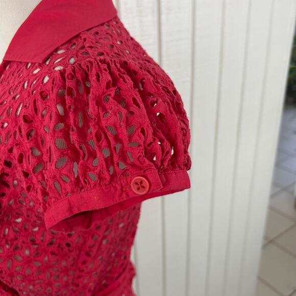 Moda International Women Eyelet Short Sleeve Wrap Top Pink Red Size XS/Small - Picture 4 of 10